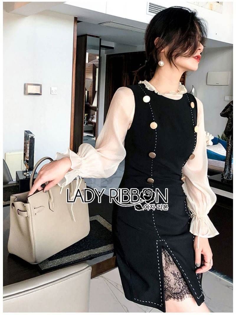 Dress เดรสสีดำทับเสื้อขาวตกแต่งกระดุมสองแถว