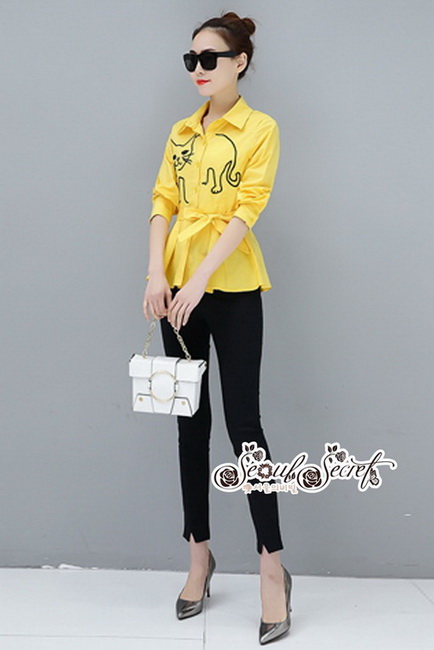 เสื้อเชิ้ทแขนยาวเนื้อผ้าคอตตอนโทนสีเหลืองสว่าง