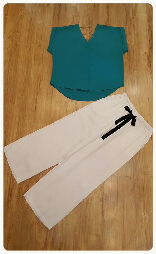 ชุดเซ็ทเสื้อกางเกงงานเกาหลีเสื้อผ้าสีพื้น