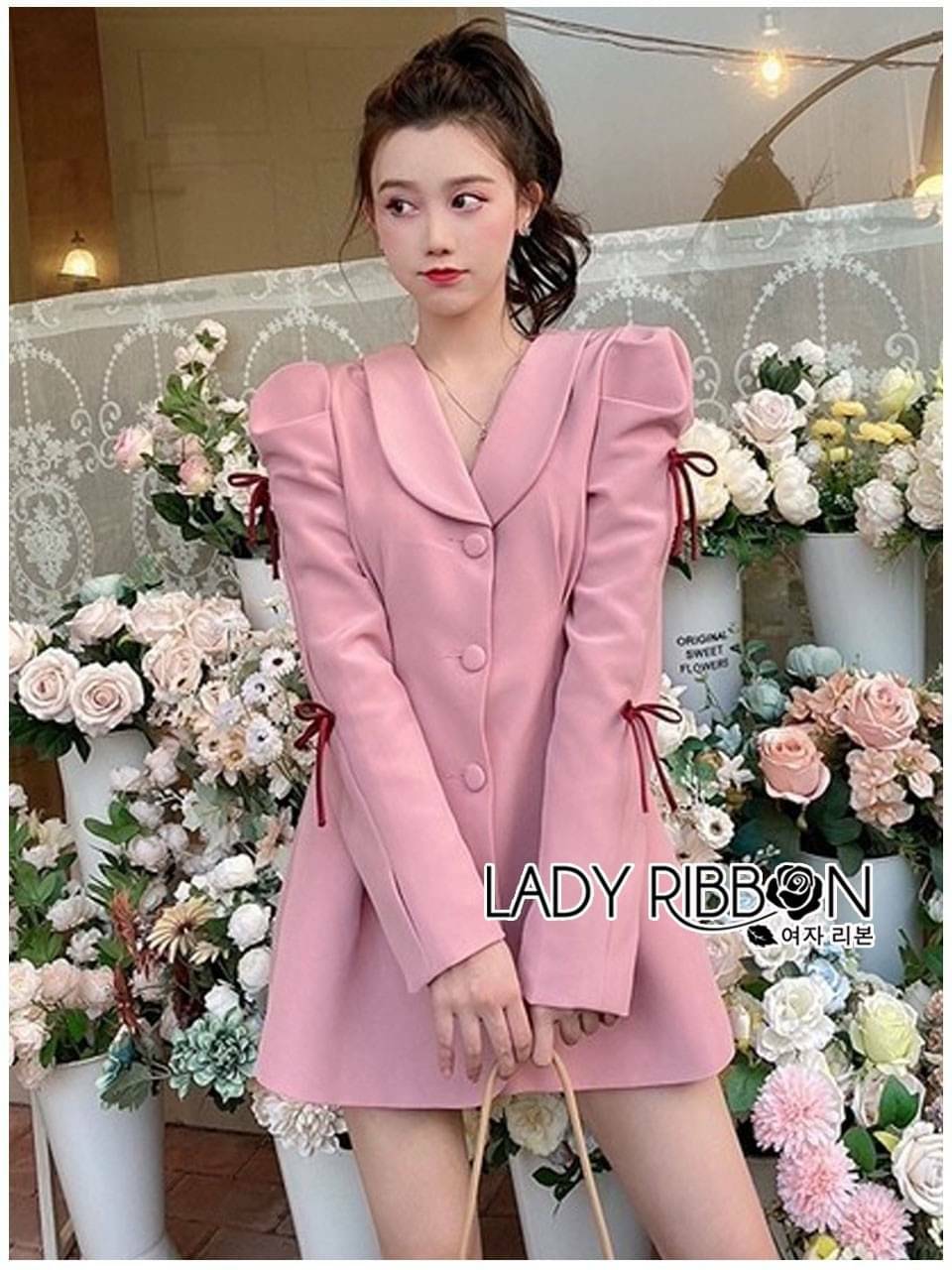เดรสผ้าคอตตอนสีชมพู คอวีแต่งปก