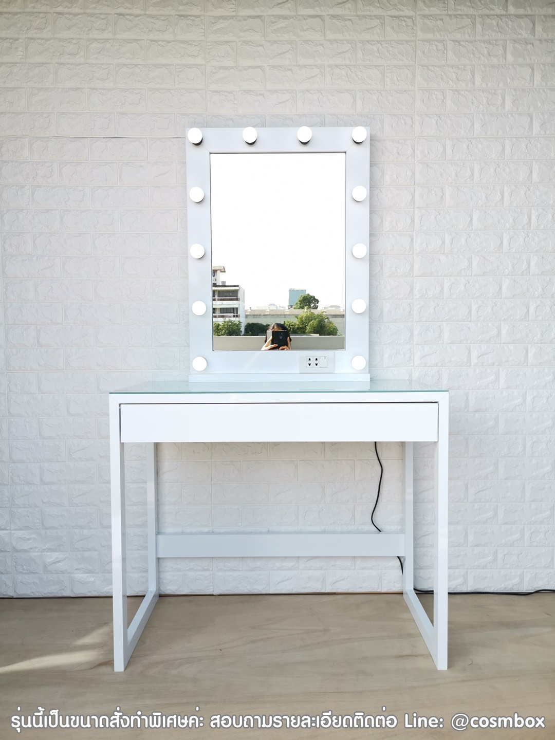 โต๊ะเครื่องแป้ง กระจกแต่งหน้า กระจกมีไฟ - W90 x D45 x H155 cm. (ไม่รวมเก้าอี้) ขาโต๊ะรุ่น Slim