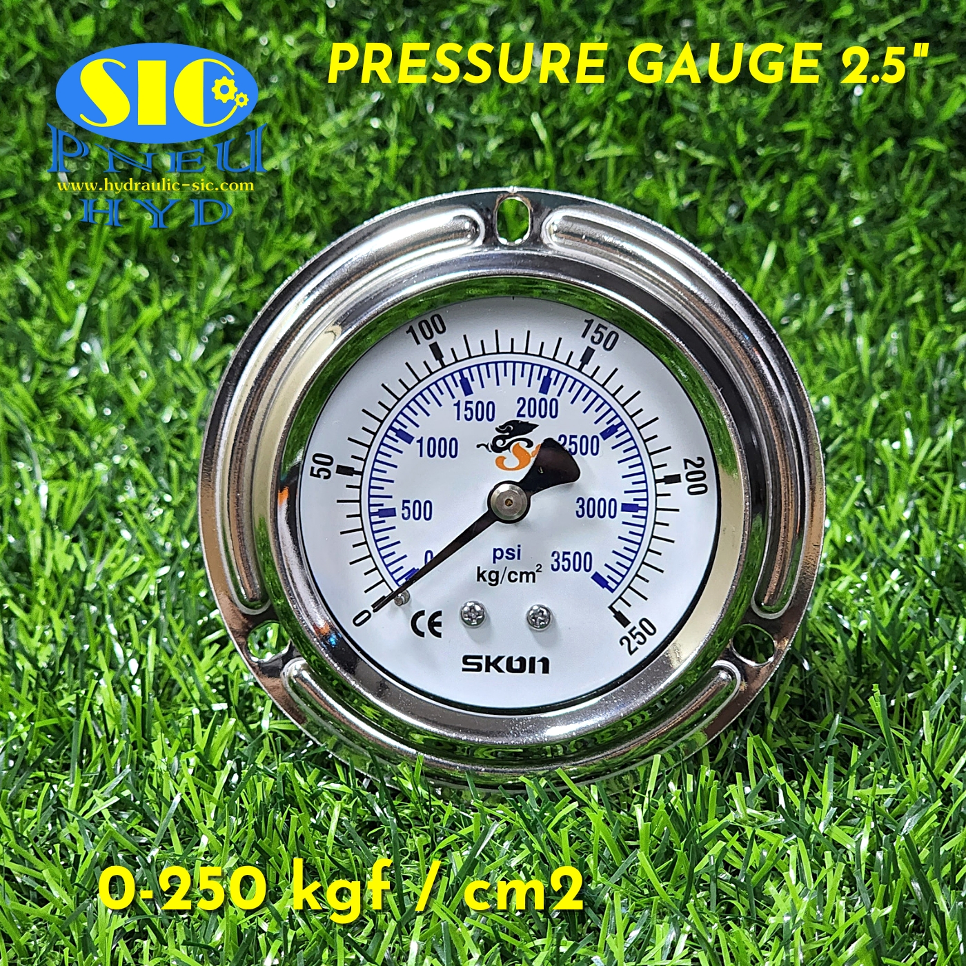 326-21-222** Pressure Gauge kgf-cm2/Psi เกจวัดแรงดัน หน้าปัด 2-1/2" เกลียวออกหลัง (SKON)