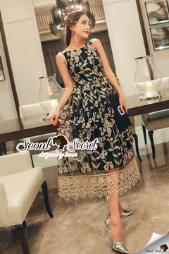 Lady Ribbon Online ขายส่งเสื้อผ้าออนไลน์ Seoul Secret SS06280716 Seoul Secret Say's .... Goldly Flora Lace Blacky Net Maxi Dress