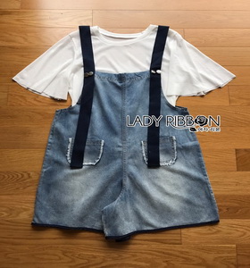 Denim Overall Playsuit Set Lady Ribbon เซ็ตเอี๊ยมขาสั้น