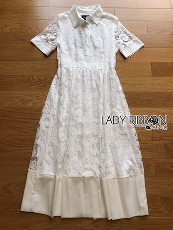 Lady Fiona Sweet Feminine White Lace Midi Shirt Dress