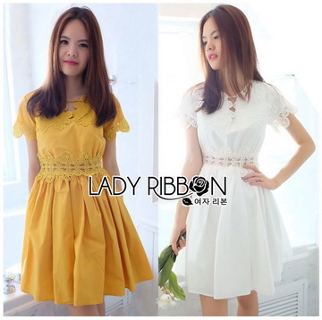 Lady Ribbon Online เสื้อผ้าออนไลน์ขายส่ง LR21070716 🎀 Lady Ribbon's Made 🎀 Chloe Sweet Feminine Lace and Cotton Mini Dress