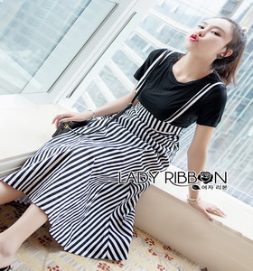 Lady Ribbon Marilyn Striped Overall Dress