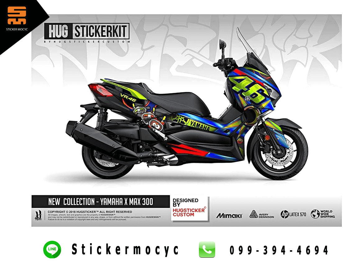 yamaha xmax 300 ยามาฮ่า x max สติ๊กเกอร์ ปี 2018, 2019 ลายรอสซี่ rossi 46 แต่งเต็มคัน สีนํ้าเงิน (เคลือบใสกันรอย)