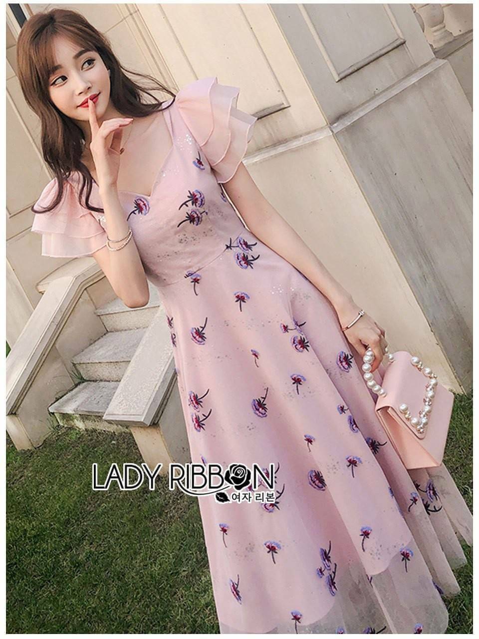 Dress เดรสลูกไม้ผ้าทูลสีชมพูอ่อน