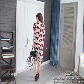 เดรสลุคสาวมั่น เนื้อผ้าcotton+polyester แขนยาวห้าส่วน