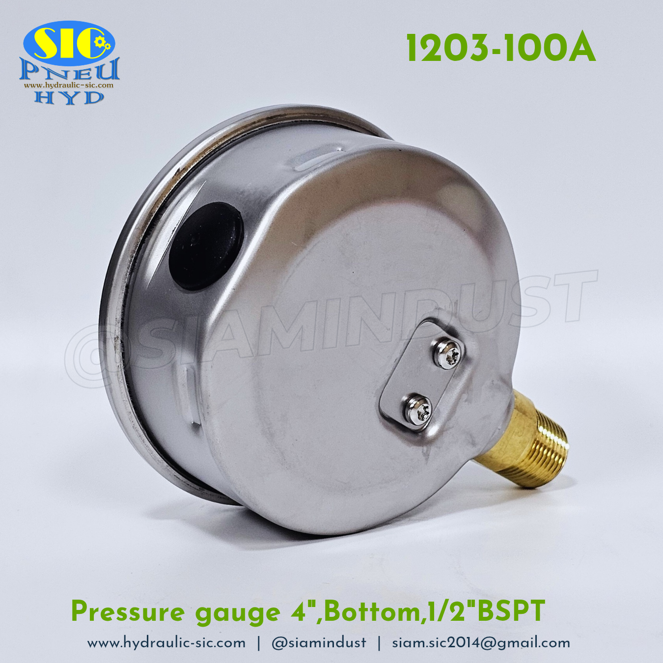 1203-100A Pressure Gauge เกจวัดแรงดันหน้าปัด 4" เกลียว 1/2" BSPT ออกข้าง RiTHERM