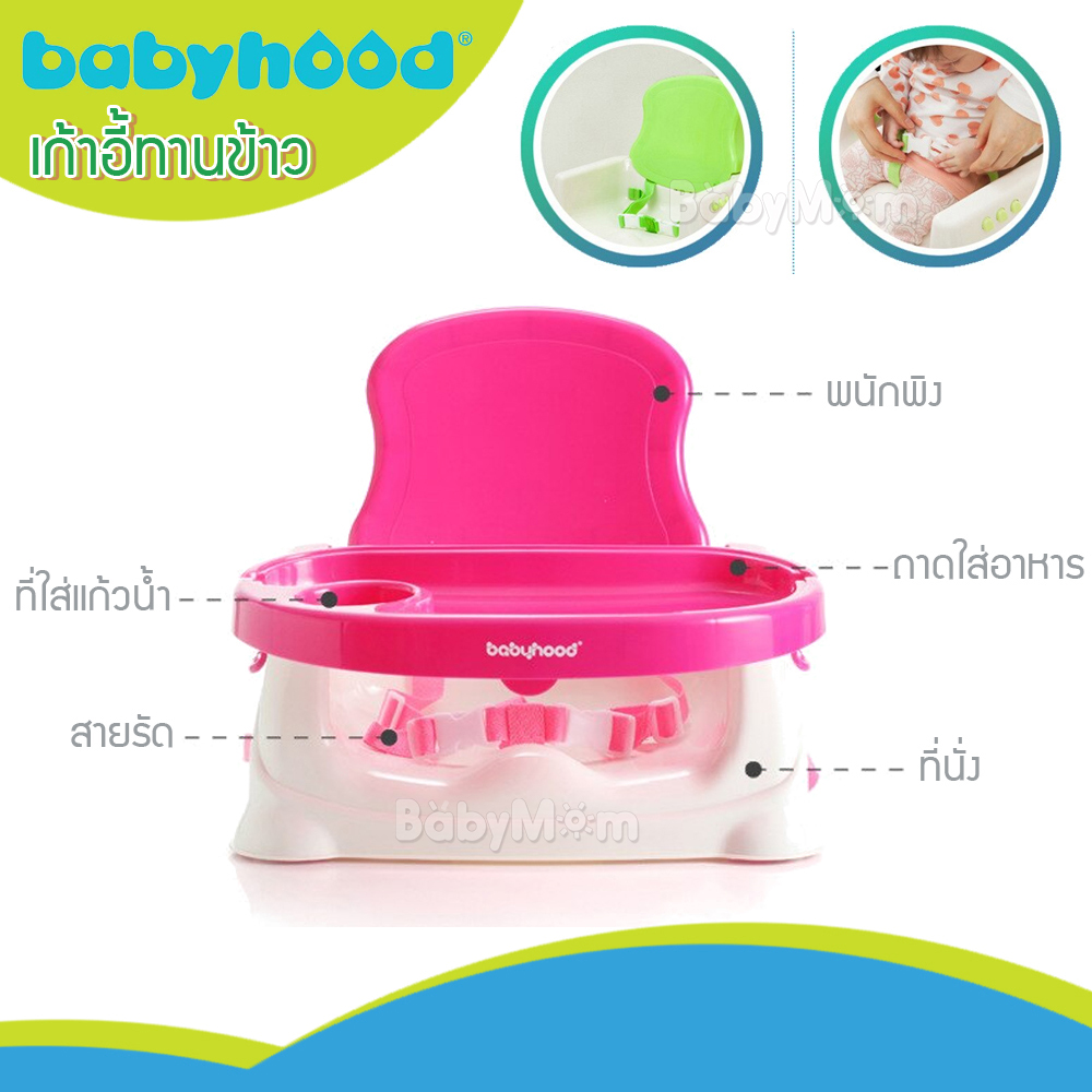 BabyHood Booster Easy Go เก้าอี้หัดนั่ง เก้าอี้ทานข้าว พกพา ปรับระดับได้ 3 ระดับ พร้อมสายรัด Safety กันตก สีชมพู Pink