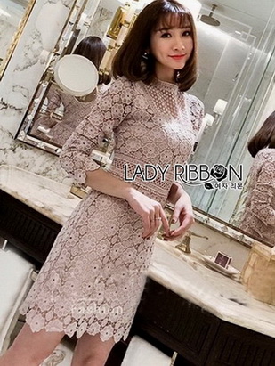 Lady Stella Flower Lace Dress in Beige