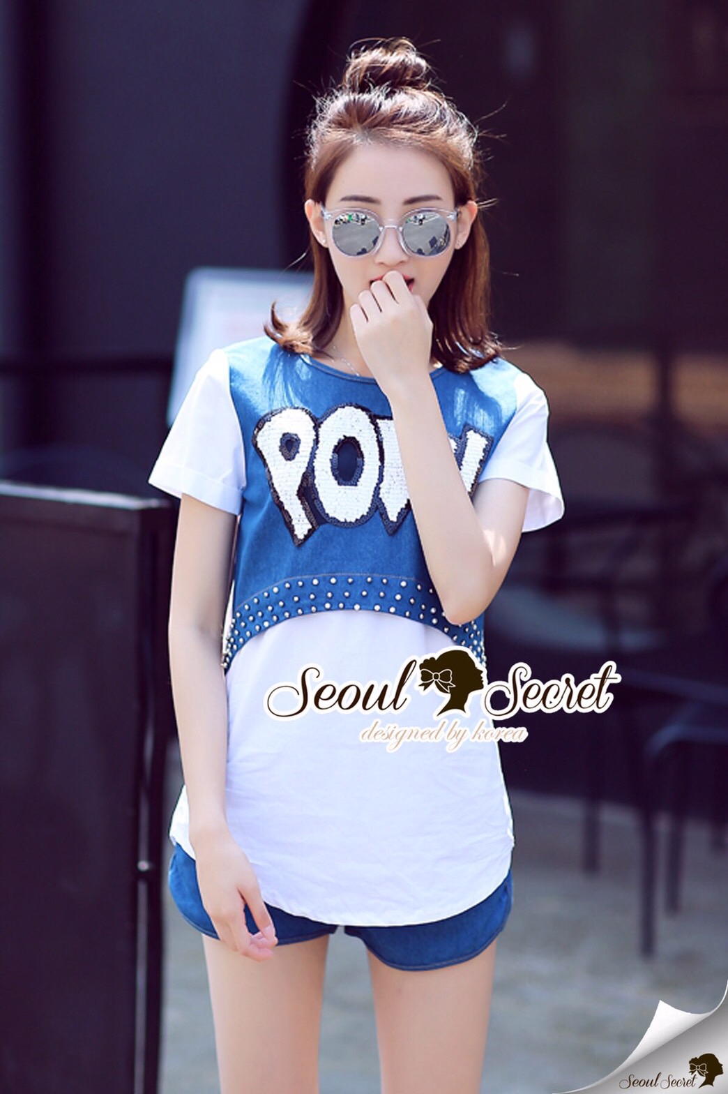 Lady Ribbon Online เสื้อผ้าออนไลน์ ขายส่ง SS19200616 Seoul Secret Say's .... Pow Pow Pow Cutiest Denim Set
