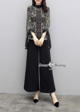 เสื้อผ้าชีฟองลอยดอกสีเขียวสวยหวาน