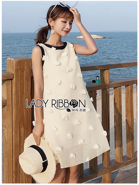 Dress เดรสแขนกุดผ้าลินินสีครีมปักพู่