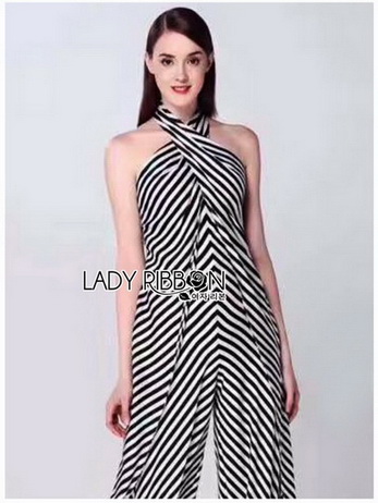 Chic Lady Ribbon Striped Twist Jumpsuit