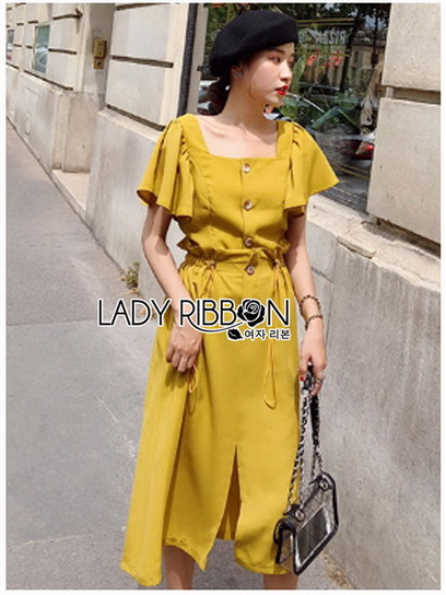 เซ็ตเสื้อคร็อปสั้นและกระโปรงสีเหลืองมัสตาร์ด