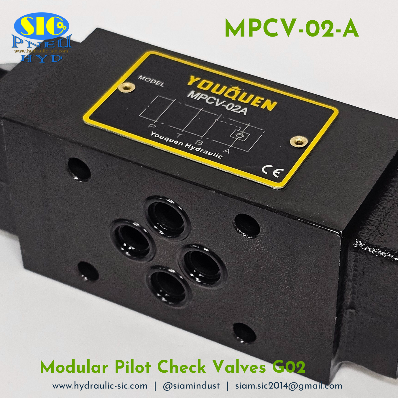 MPCV-02-A : Modular Pilot Check Valve G02 วาล์วกันตก 1/4" แบบซ้อน YOUQUEN