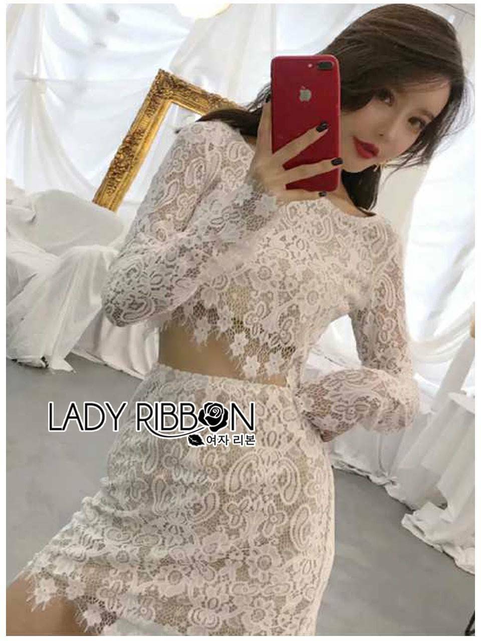 เซ็ตเสื้อแขนยาวและกระโปรงผ้าลูกไม้สุดหรู