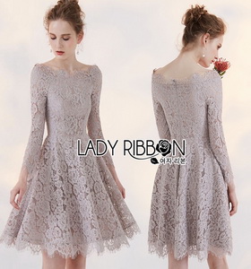 Lady Ribbon Vanessa Classic Feminine Pale Grey Lace Dress