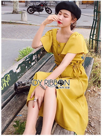 เซ็ตเสื้อคร็อปสั้นและกระโปรงสีเหลืองมัสตาร์ด