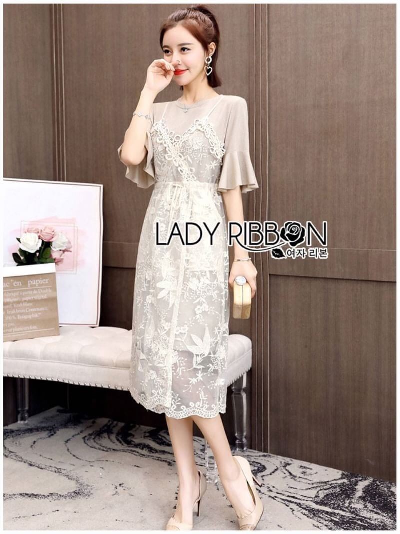 Lace Dress เดรสสายเดี่ยวผ้าลูกไม้ทับเสื้อแขนระบายสีนู้ด