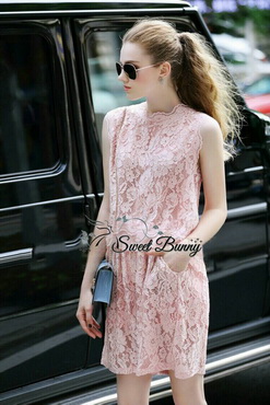 Lady Ribbon Online เสื้อผ้า ออนไลน์ ขายส่ง ของแท้ SW19040716 Sweet Bunny Present... Lace Floral Pink Shorts Set