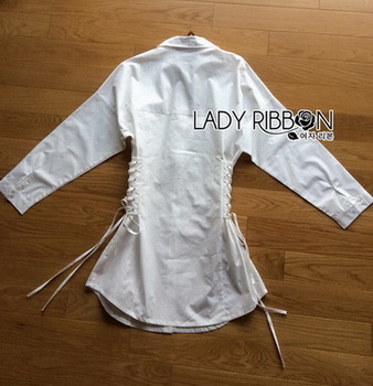 Chic Side-Lace Up Lady Ribbon Shirt Dress