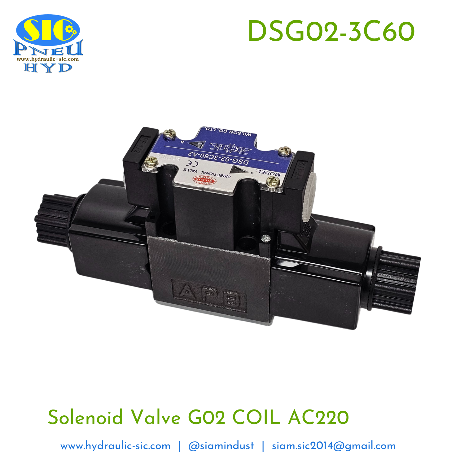 DSG-02-3C60-AC** / DC** Solenoid Valve Hydraulic G01/G02 ตำแหน่ง A B บล๊อก / P ถึง T (WILSON)