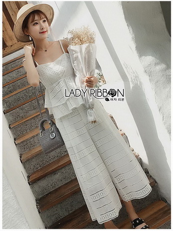 Ruffle Lady Ribbon Top and Pants Set