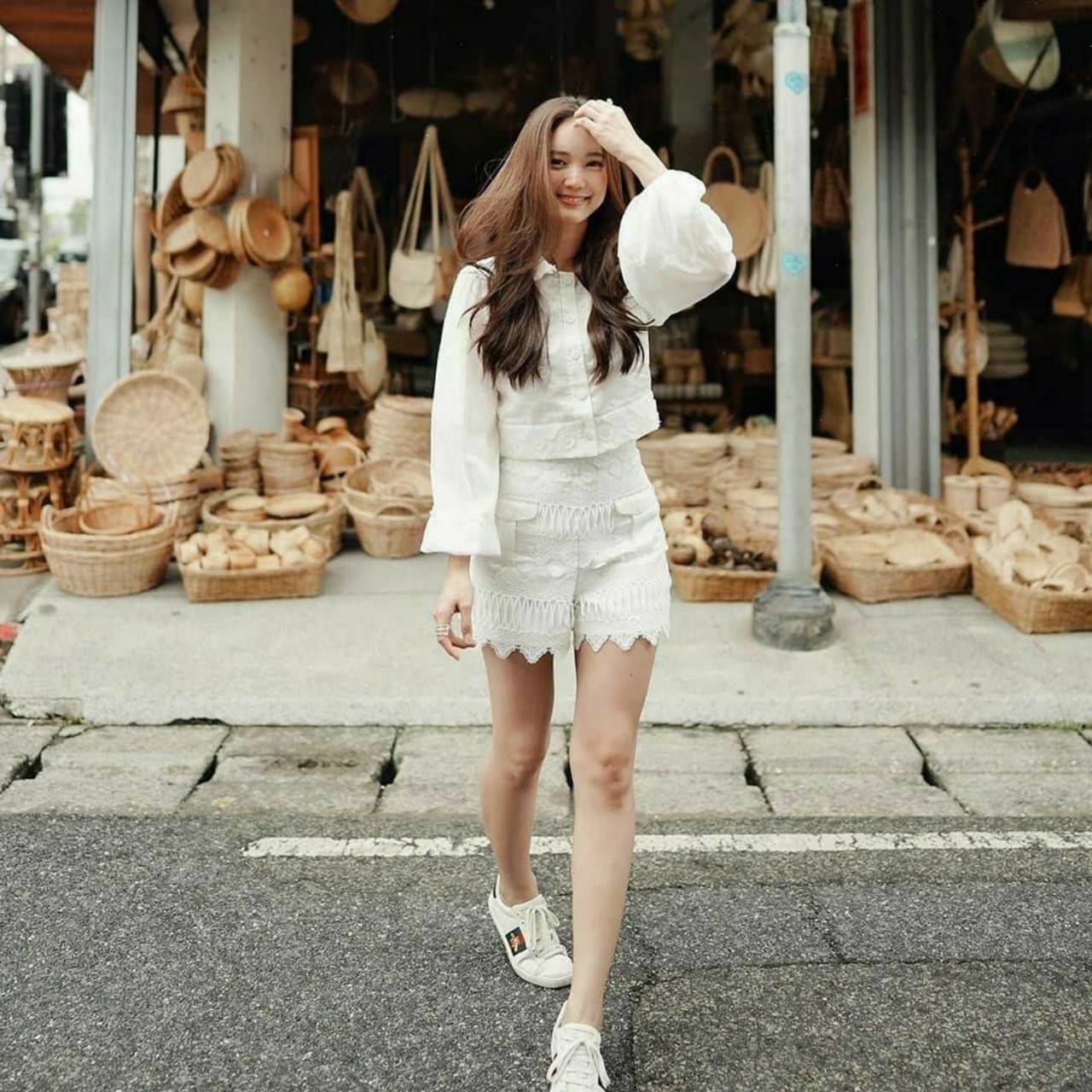 เซทแขนพองกระดุมหน้าแต่งกระเป๋าคู่