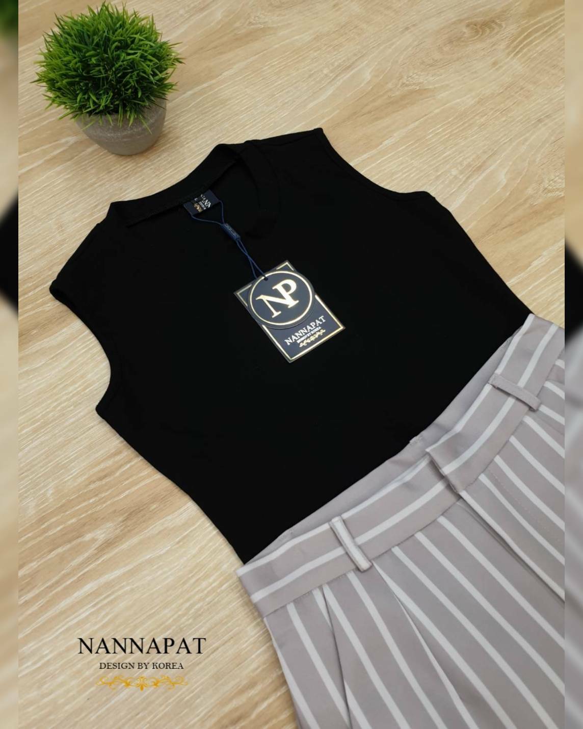 เสื้อยืดผ้าหนานุ่มกางเกงลาย