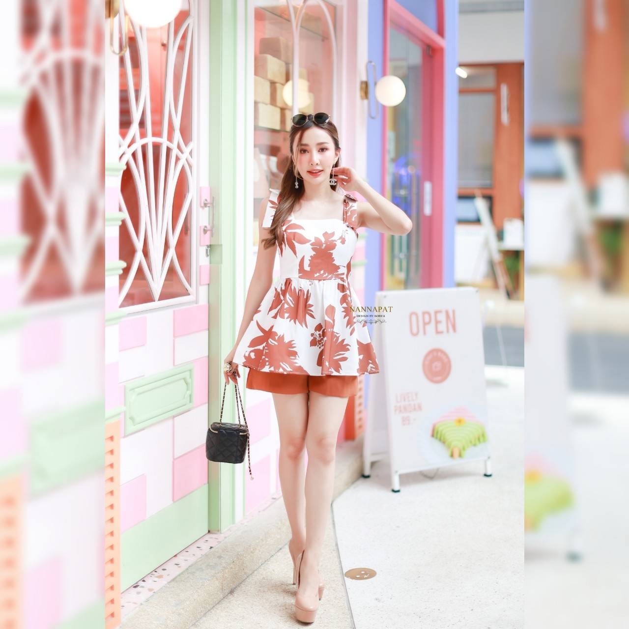 เซทสีส้มงานซิปหลัง มีฟองน้ำอก