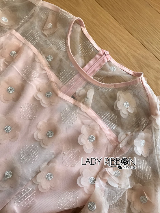 Mini Cocktail Dress มินิเดรสผ้าชีฟองปักดอกไม้สีชมพูอ่อน