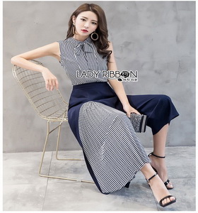 Lady Ribbon Scarlett Smart Casual Striped Ribbon เสื้อแขนกุด