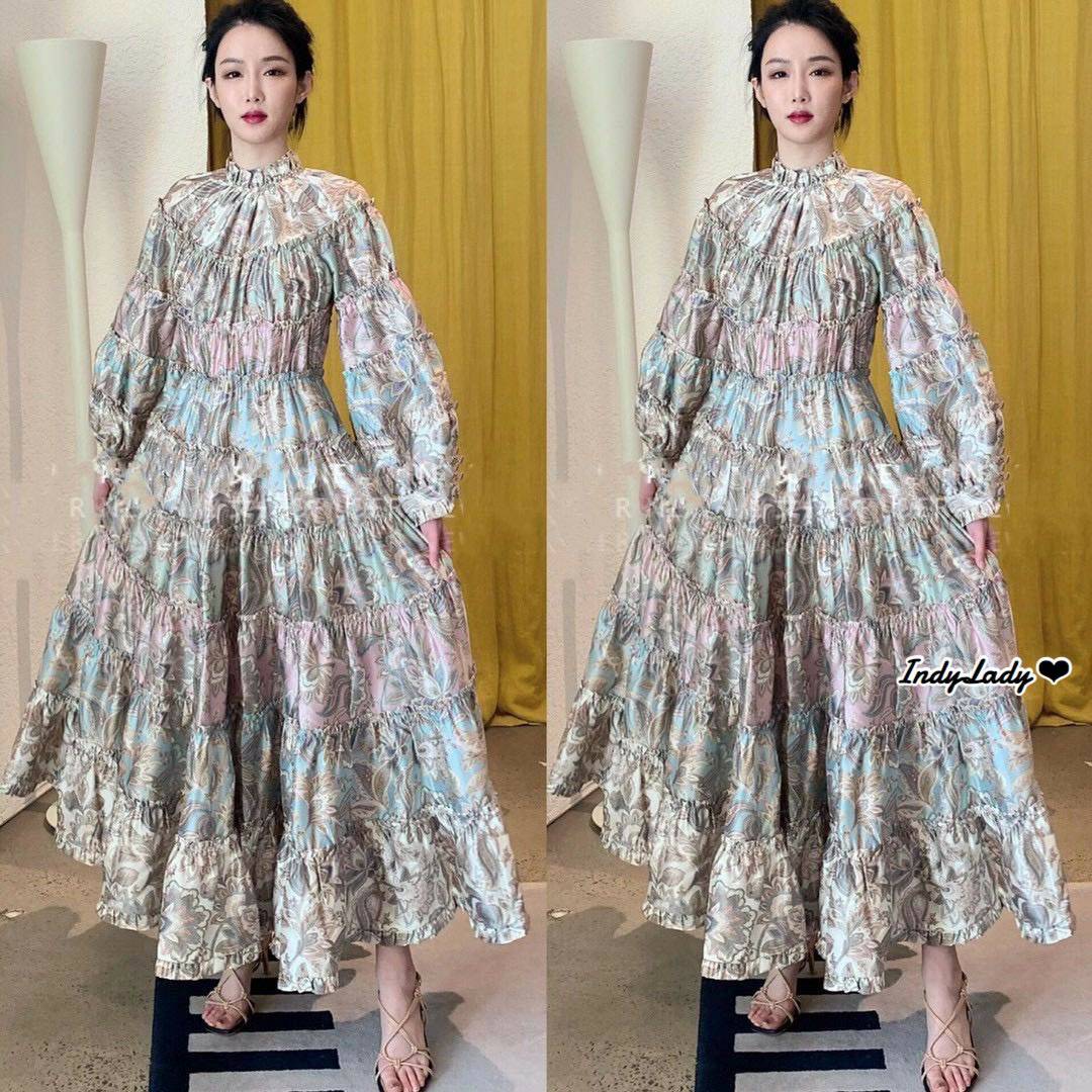 เดรสยาวงานต่อชั้นแต่งระบายทั้งชุด