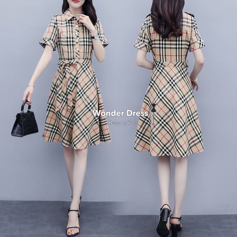 เดรสลายตาราง Burberry เนื้อผ้าคอตตอน