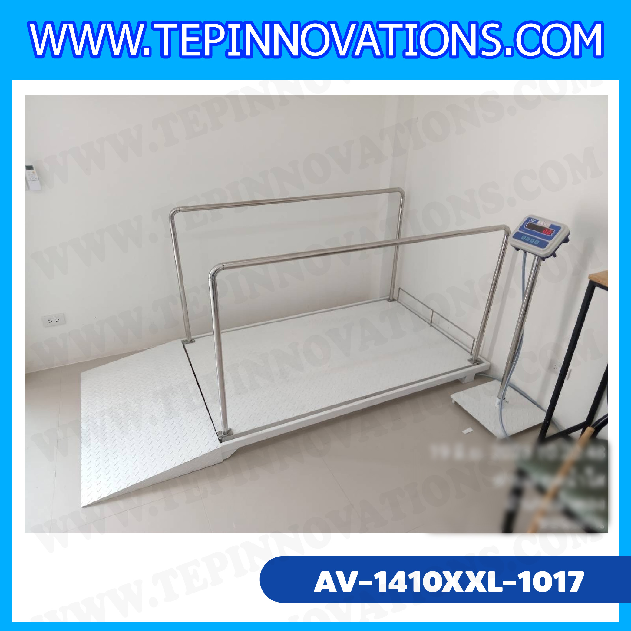 เครื่องชั่งน้ำหนักผู้ป่วย เครื่องชั่งนำหนักบุคคล ขนาดแท่นชั่ง 100x170 cm. พร้อมทางลาดขึ้น-ลง สำหรับใช้ในโรงพยาบาล พิกัด 300 กิโลกรัม ค่าละเอียด 100 กรัม