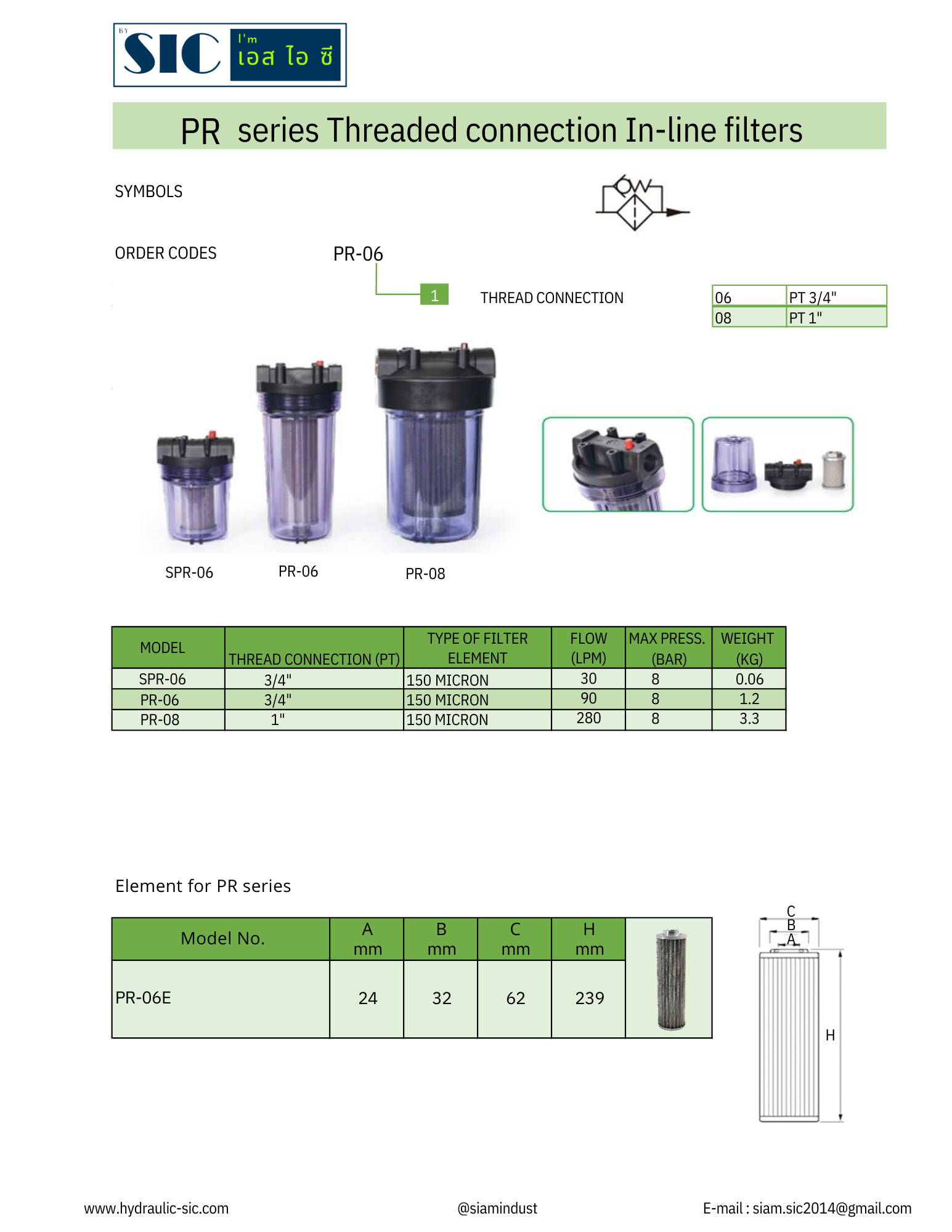 กรองไฮดรอลิค PR-06 (Inline Suction Filter) ไส้กรองไฮดรอลิค กรองขาดูด กรองหยาบ 150 ไมครอน แบบมีบอร์ดี้ต่อลอยนอกถัง