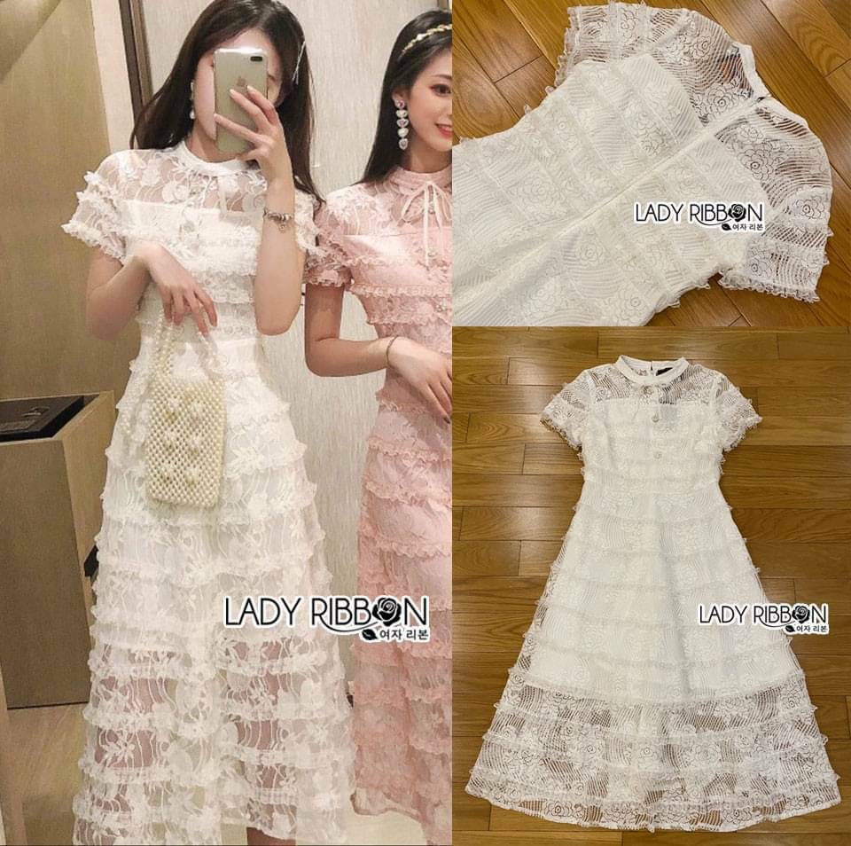เดรสยาวผ้าลูกไม้ทอลายกุหลาบ