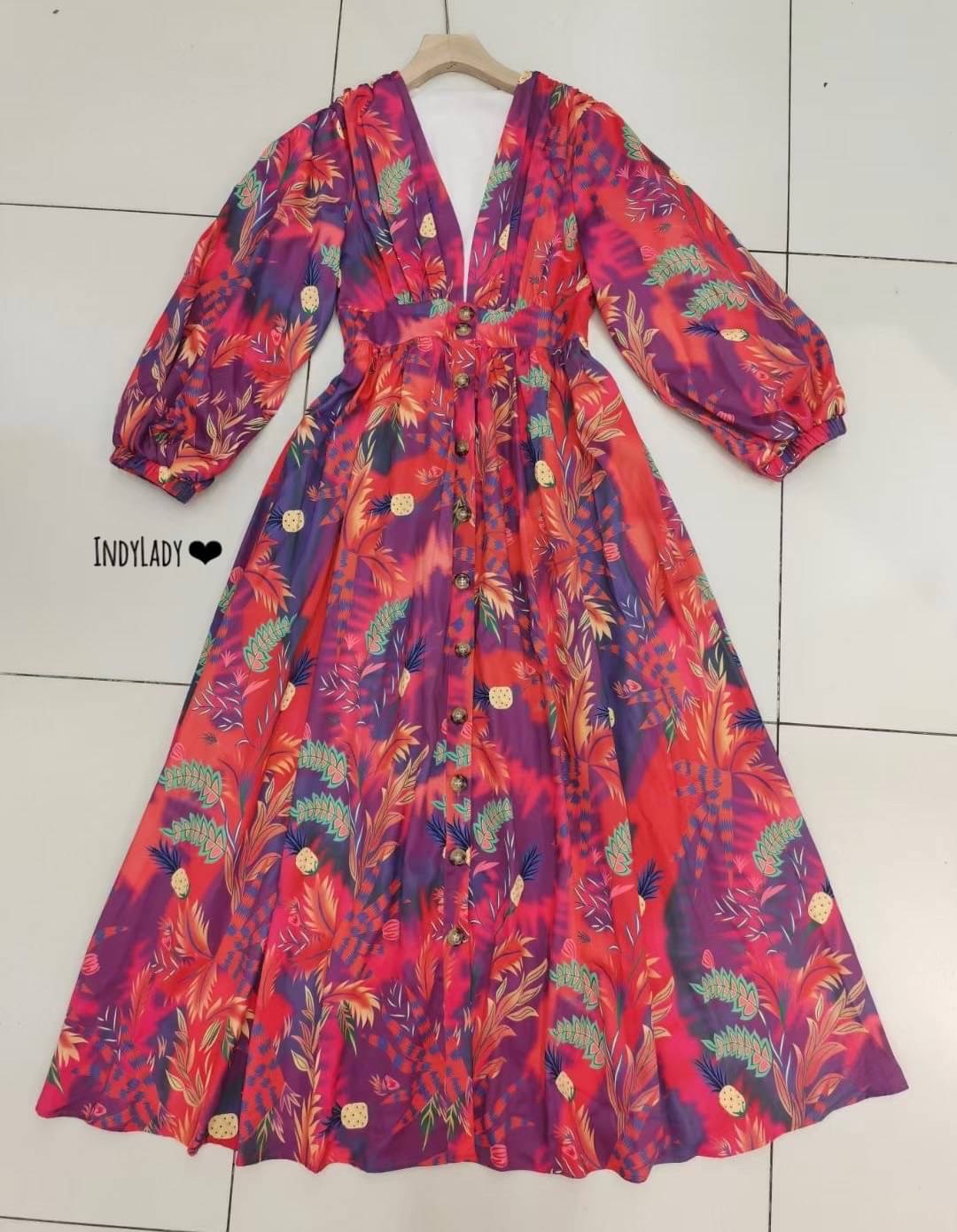 Dress คอวี ทรงสวย กระดุมหน้ายาวแขนยาว