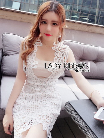 Lady Anna Feminine Sexy White Lace Dress