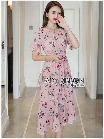 Lady Ribbon Zig-Zag Crepe Dress