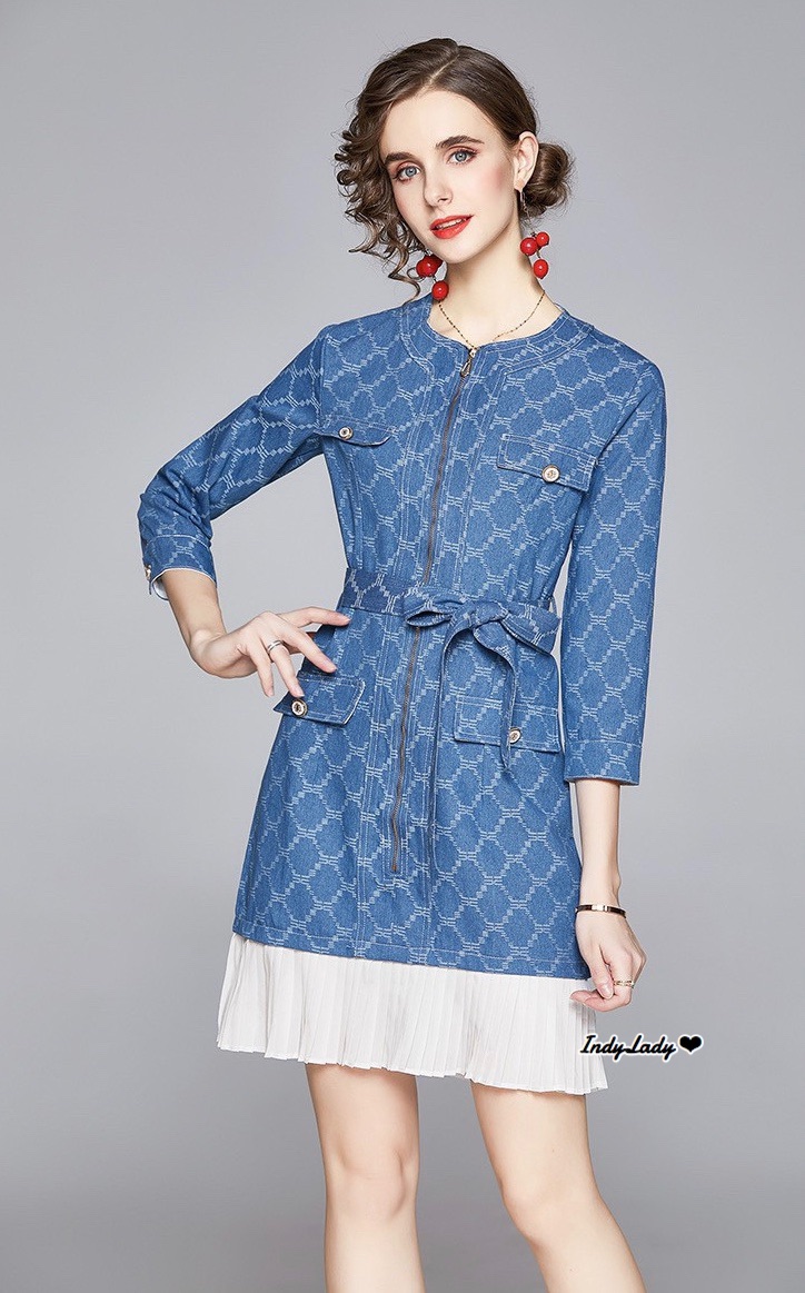 Dress เนื้อผ้ายีนส์ แขนยาว ซิปหน้า