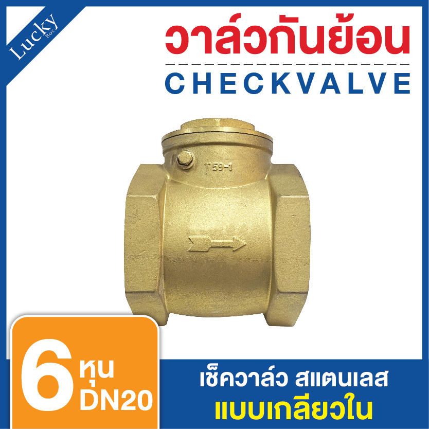Check Valve เช็ควาล์ว ทองเหลือง แบบบานสวิงแนวนอน ขนาด 6 หุน