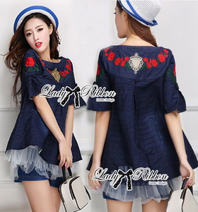 Lady Ribbon Denim Long Top