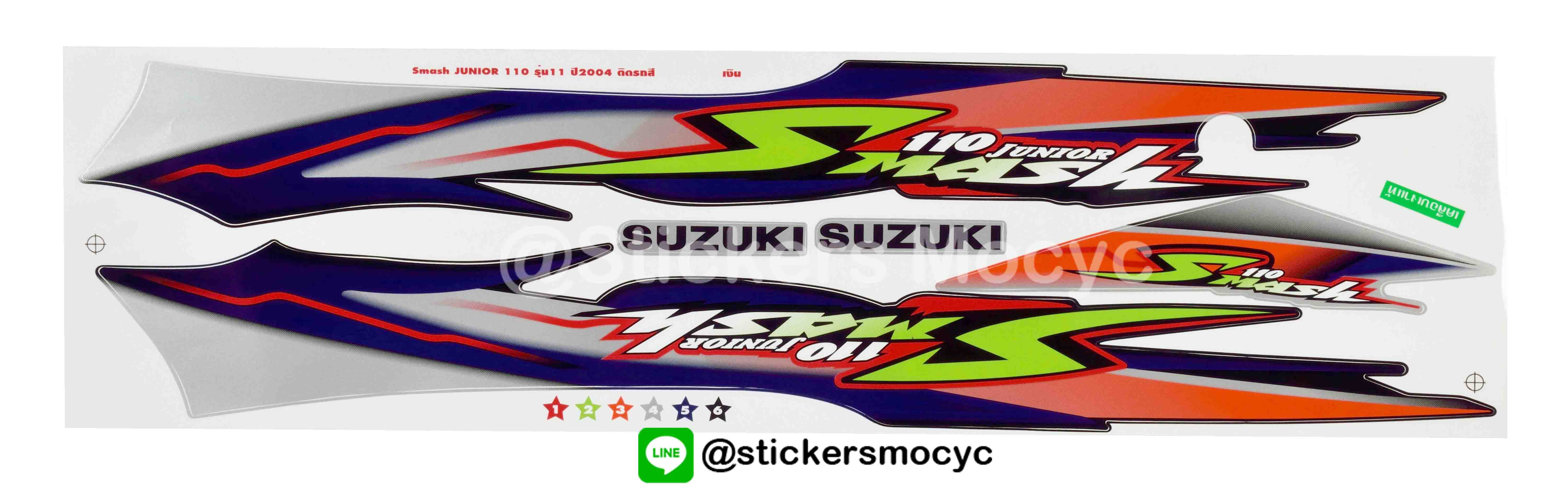 สติ๊กเกอร์ติดรถ มอเตอร์ไซค์ ซูซูกิ สแมช จูเนียร์ Sticker Suzuki Smash Junior ปี 2004 รุ่น 11 ติดรถ สีเงิน (เคลือบเงาแท้)