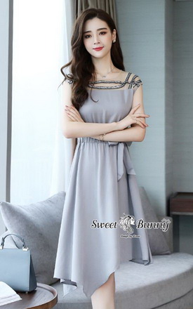 เดรสเกาหลีผ้าสีพื้นเนื้อดีนุ่ม