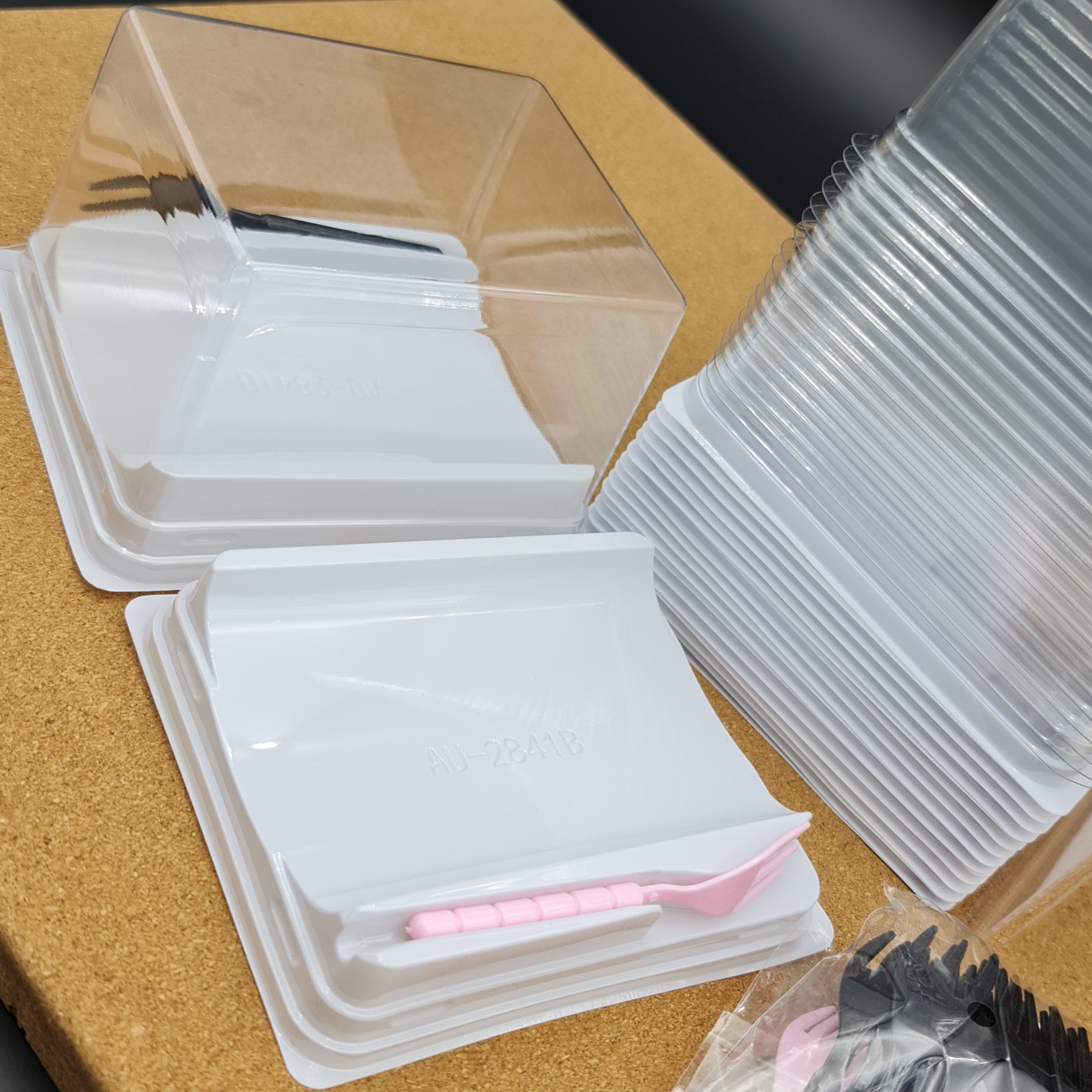 ✅🇹🇭 กล่องเค้ก+ส้อม โรลโค้ง 11.5×7.5×สูง6.5cm. ฝาไม่ล็อค 20ชุด/แพ็ค กล่องเบเกอรี่ แพ็กเกจจิ้ง แพ็คเกจ bbpo j12